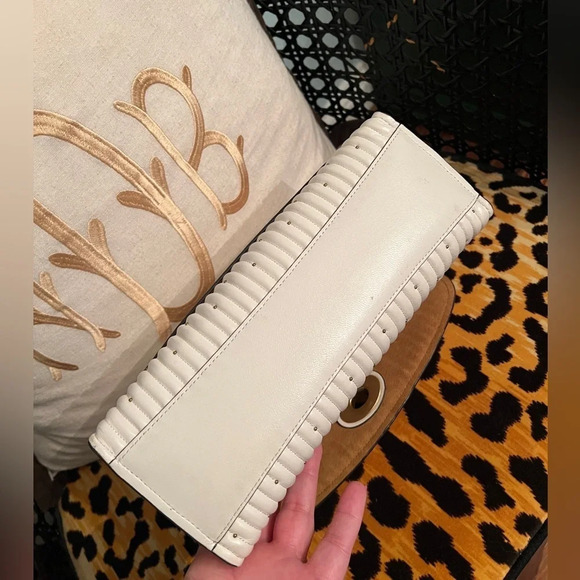 COACH Parker White/Cream Handbag with Quilting & Gold Rivets Shoulder Crossbody - Picture 14 of 16